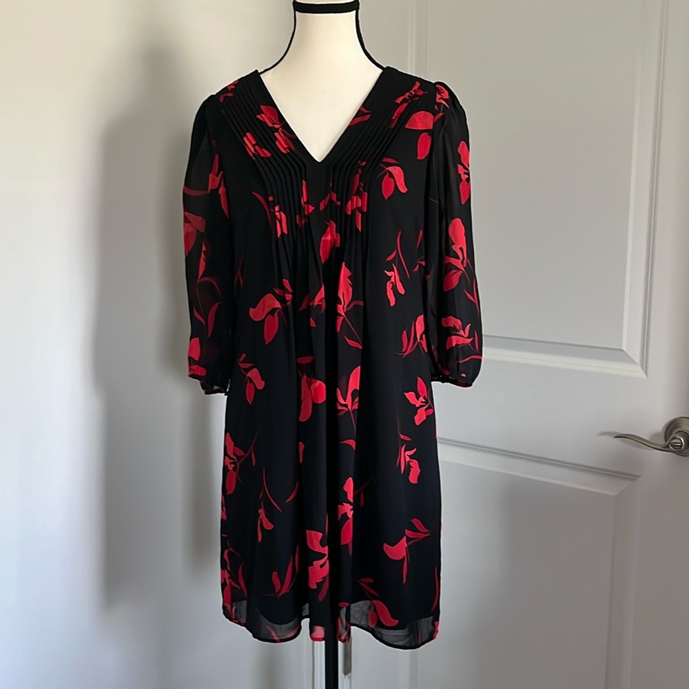 Calvin Klein Black with Red Leaves Dress